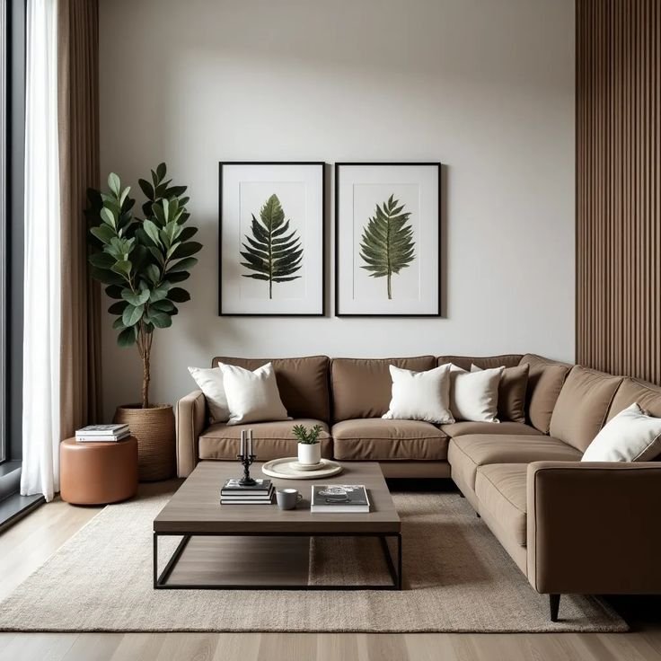 elegant brown and white living room with modern decor #85